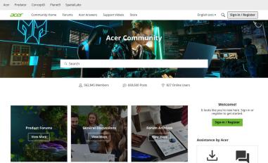 Schermafbeelding van community.acer.com