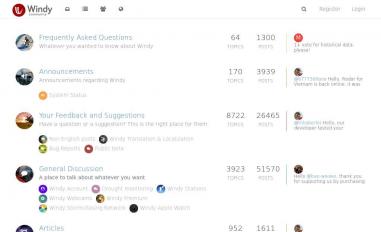 Schermafbeelding van community.windy.com