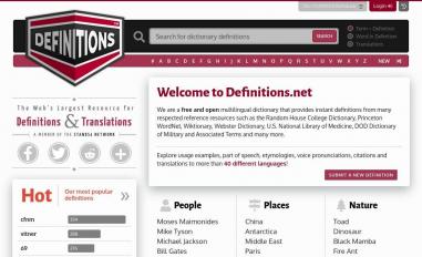 Schermafbeelding van definitions.net