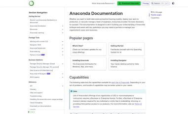 Schermafbeelding van docs.anaconda.com