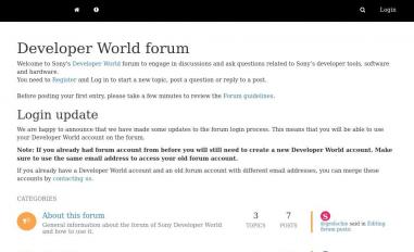 Schermafbeelding van forum.developer.sony.com