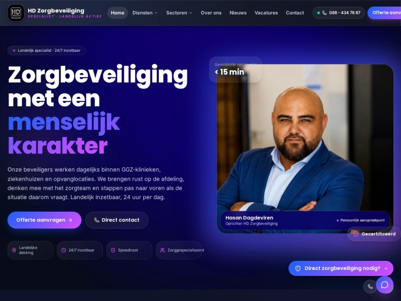 Schermafbeelding van hdzorgbeveiliging.nl