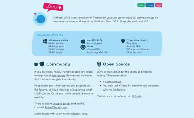 Schermafbeelding van love2d.org