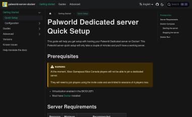 Schermafbeelding van palworld-server-docker.loef.dev