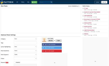 Schermafbeelding van pastebin.com