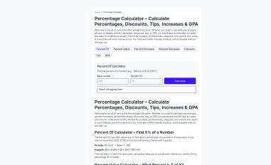 Schermafbeelding van percentagecalculatorsite.com
