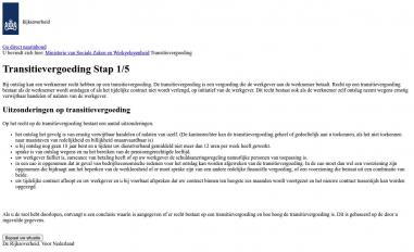 Schermafbeelding van rekenhulptransitievergoeding.nl